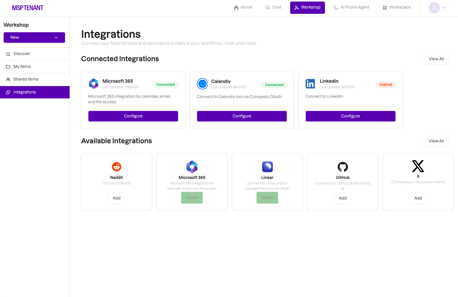 40+ integrations dashboard
